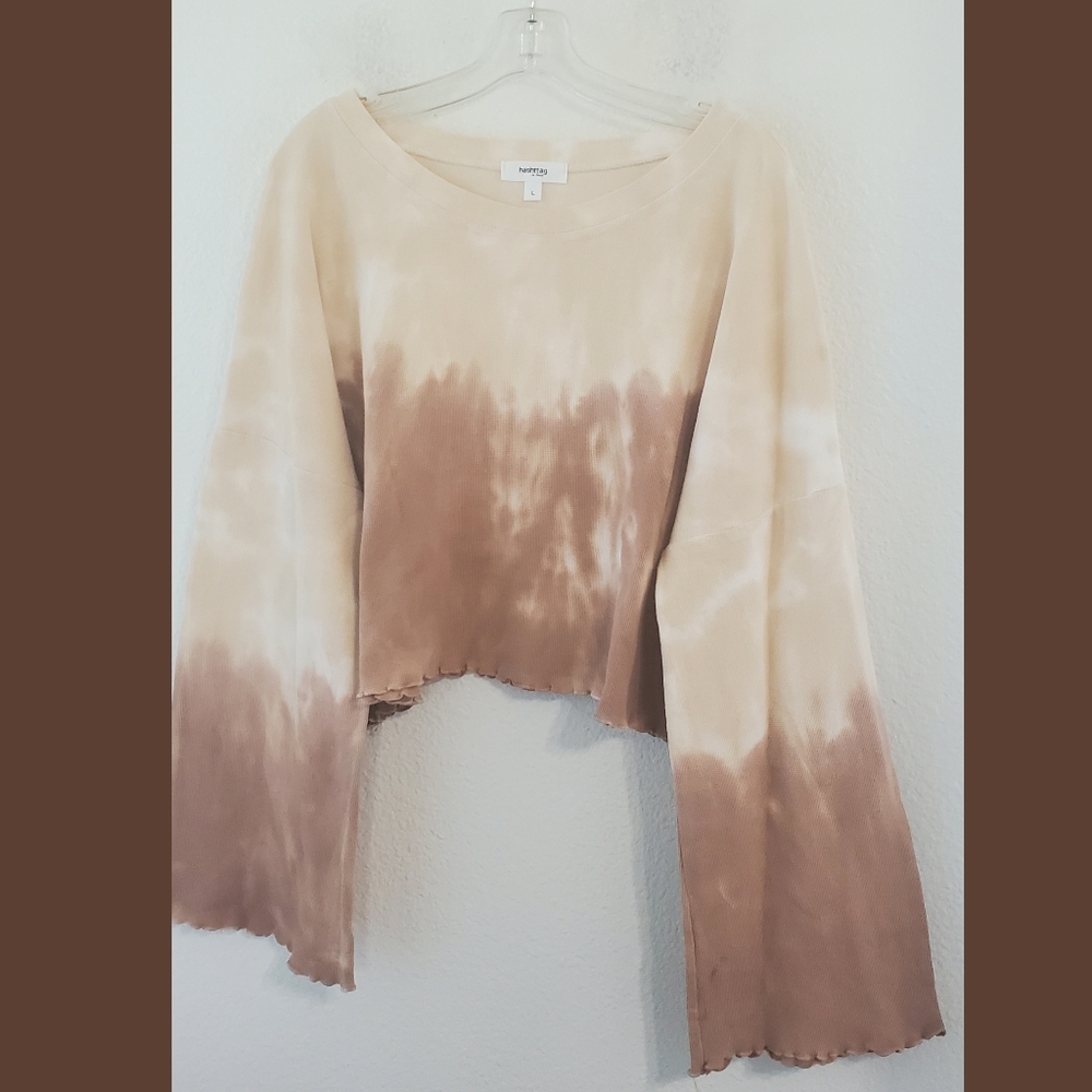 Hashttag In Trend Ombre Long Bell Sleeve Crop Top Sz Large